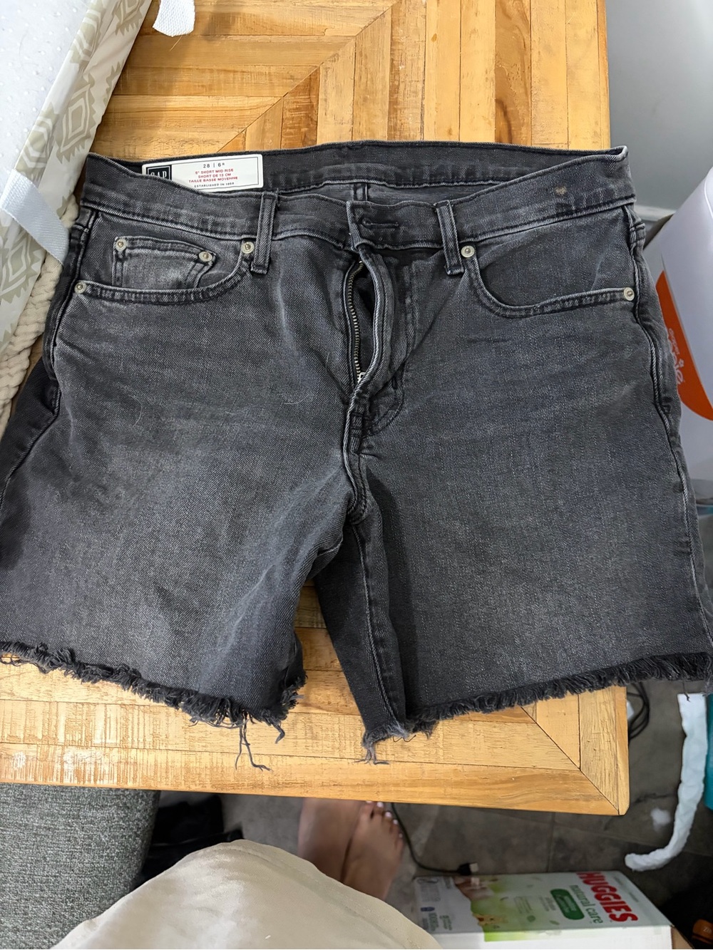 GAP Black Washed Denim Shorts with White Label